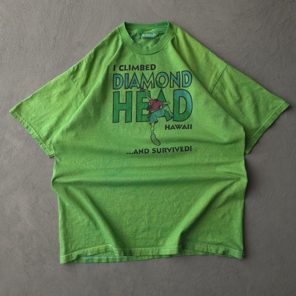 Vintage 2000s Jerzees Green T-shirt XL I Climbed Diamond Head Hawaii Souvenir
